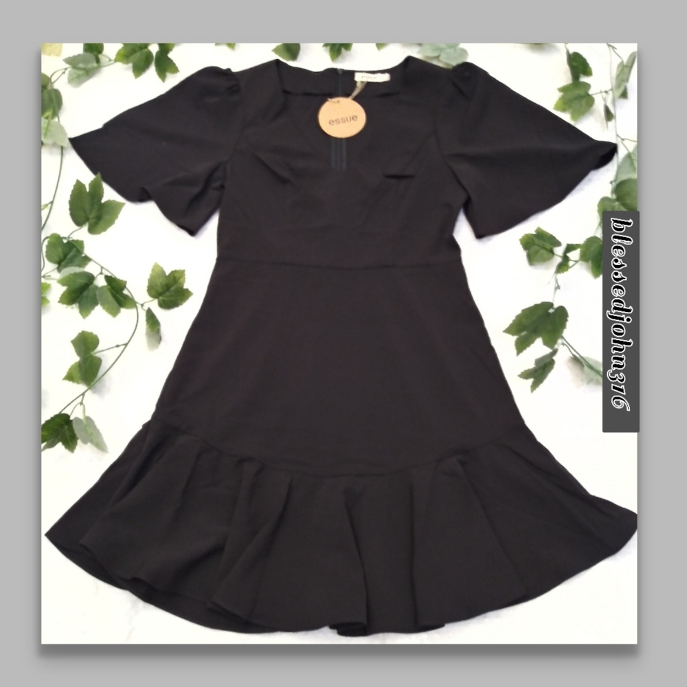 Essue Dress Black NWT Flair Sleeves